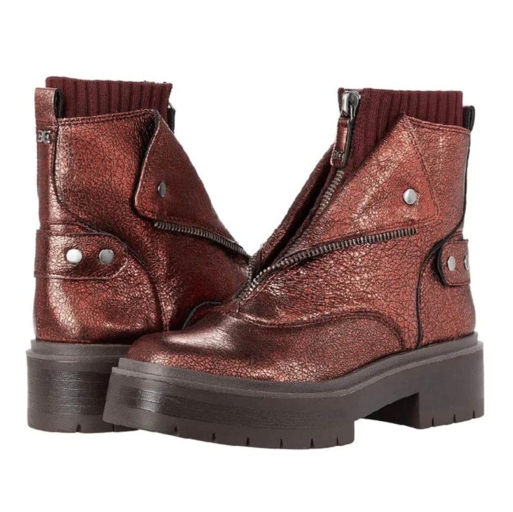 NWT Sam Edelman Linds Zip Genuine Leather Boots in Bordeaux (Metallic Red)Sz.6.5